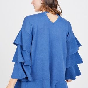 Blue cozy Cardigan ruffle sleeves EUC